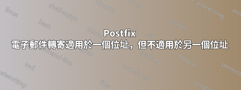 Postfix 電子郵件轉寄適用於一個位址，但不適用於另一個位址