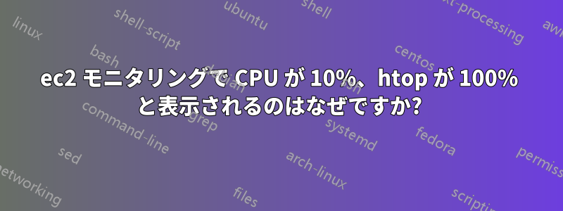 ec2 モニタリングで CPU が 10%、htop が 100% と表示されるのはなぜですか?