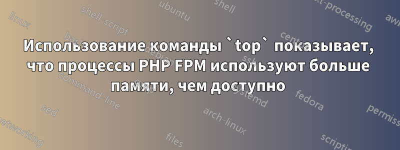 Использование команды `top` показывает, что процессы PHP FPM используют больше памяти, чем доступно