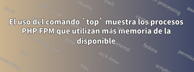 El uso del comando `top` muestra los procesos PHP FPM que utilizan más memoria de la disponible