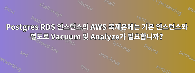 Postgres RDS 인스턴스의 AWS 복제본에는 기본 인스턴스와 별도로 Vacuum 및 Analyze가 필요합니까?