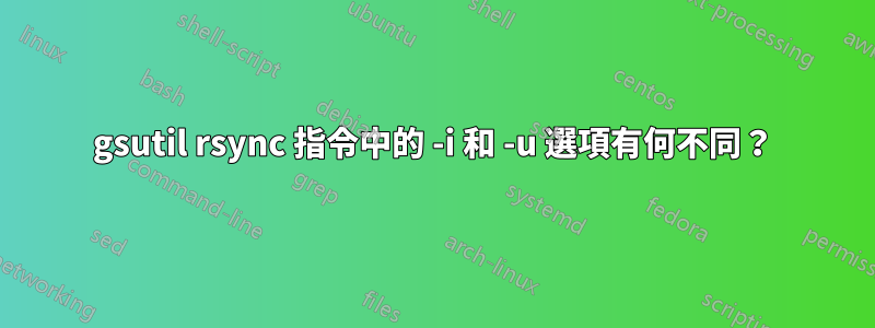 gsutil rsync 指令中的 -i 和 -u 選項有何不同？