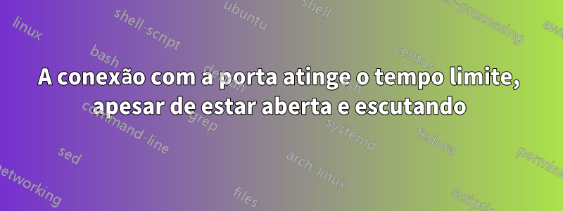 A conexão com a porta atinge o tempo limite, apesar de estar aberta e escutando