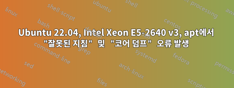 Ubuntu 22.04, Intel Xeon E5-2640 v3, apt에서 "잘못된 지침" 및 "코어 덤프" 오류 발생