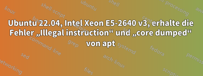 Ubuntu 22.04, Intel Xeon E5-2640 v3, erhalte die Fehler „Illegal instruction“ und „core dumped“ von apt