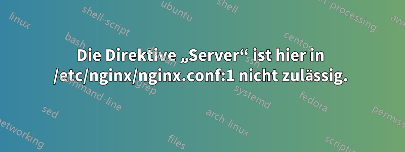 Die Direktive „Server“ ist hier in /etc/nginx/nginx.conf:1 nicht zulässig.