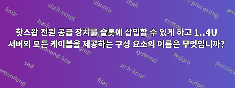 핫스왑 전원 공급 장치를 슬롯에 삽입할 수 있게 하고 1..4U 서버의 모든 케이블을 제공하는 구성 요소의 이름은 무엇입니까?