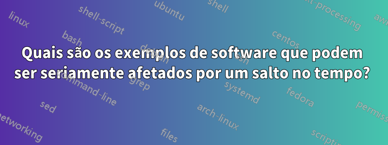 Quais são os exemplos de software que podem ser seriamente afetados por um salto no tempo?