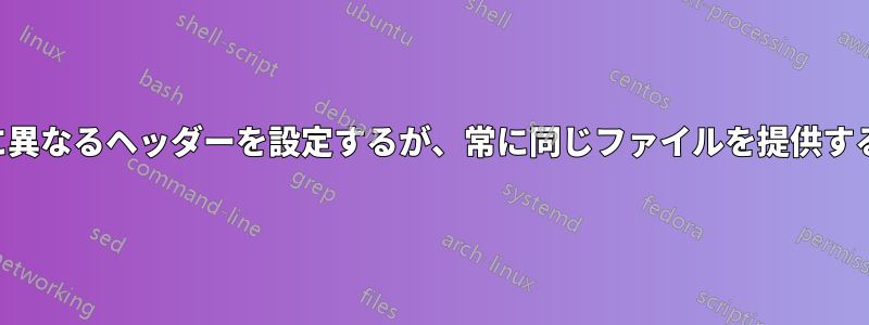 異なるパスに異なるヘッダーを設定するが、常に同じファイルを提供することになる