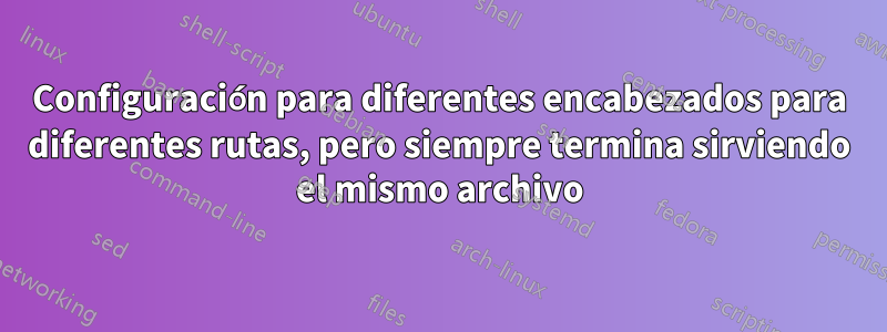 Configuración para diferentes encabezados para diferentes rutas, pero siempre termina sirviendo el mismo archivo