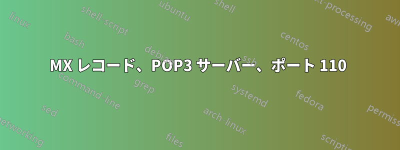 MX レコード、POP3 サーバー、ポート 110