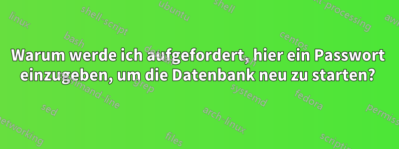 Warum werde ich aufgefordert, hier ein Passwort einzugeben, um die Datenbank neu zu starten?