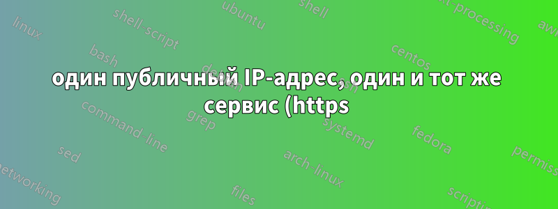 один публичный IP-адрес, один и тот же сервис (https) для двух веб-сайтов работает (разное доменное имя)