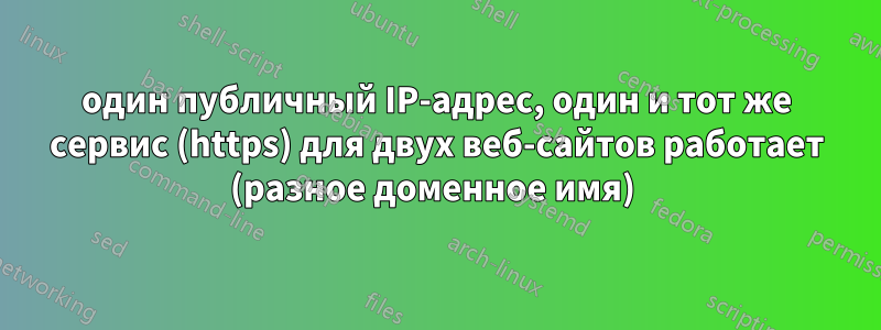 один публичный IP-адрес, один и тот же сервис (https) для двух веб-сайтов работает (разное доменное имя) 