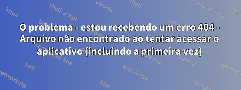 O problema - estou recebendo um erro 404 - Arquivo não encontrado ao tentar acessar o aplicativo (incluindo a primeira vez)