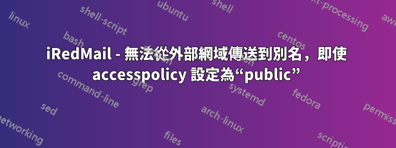 iRedMail - 無法從外部網域傳送到別名，即使 accesspolicy 設定為“public”