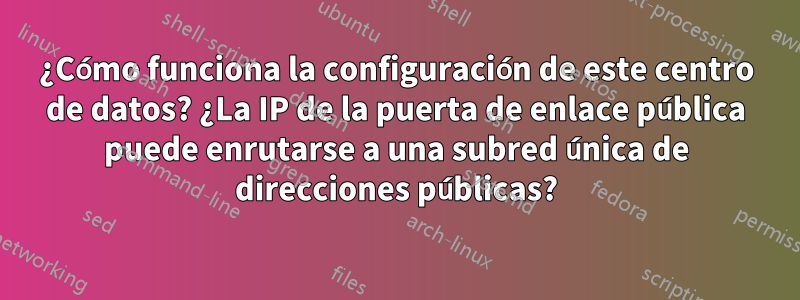 ¿Cómo funciona la configuración de este centro de datos? ¿La IP de la puerta de enlace pública puede enrutarse a una subred única de direcciones públicas?