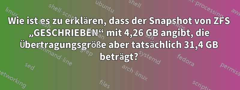 Wie ist es zu erklären, dass der Snapshot von ZFS „GESCHRIEBEN“ mit 4,26 GB angibt, die Übertragungsgröße aber tatsächlich 31,4 GB beträgt?