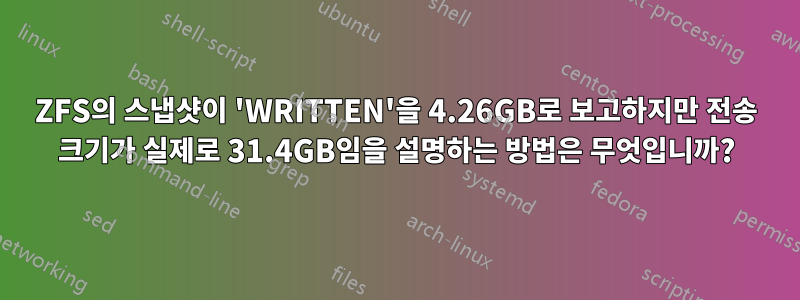 ZFS의 스냅샷이 'WRITTEN'을 4.26GB로 보고하지만 전송 크기가 실제로 31.4GB임을 설명하는 방법은 무엇입니까?