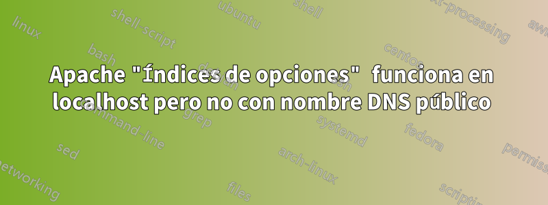 Apache "Índices de opciones" funciona en localhost pero no con nombre DNS público