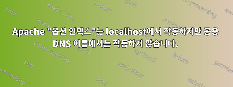 Apache "옵션 인덱스"는 localhost에서 작동하지만 공용 DNS 이름에서는 작동하지 않습니다.