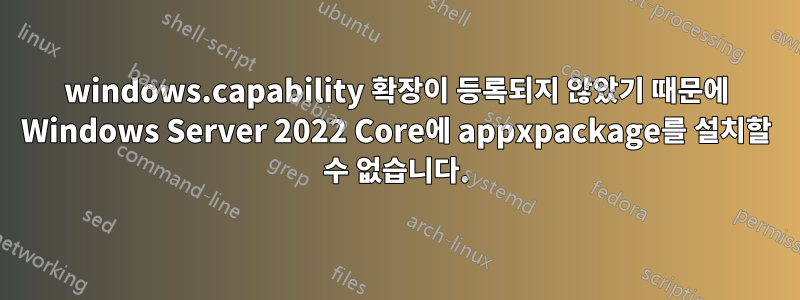 windows.capability 확장이 등록되지 않았기 때문에 Windows Server 2022 Core에 appxpackage를 설치할 수 없습니다.