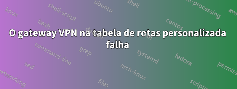 O gateway VPN na tabela de rotas personalizada falha