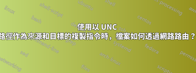 使用以 UNC 路徑作為來源和目標的複製指令時，檔案如何透過網路路由？
