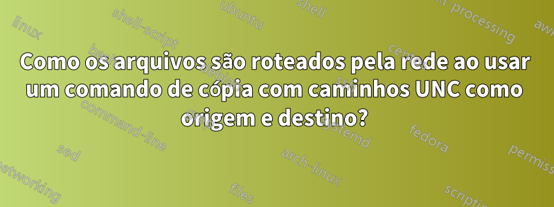 Como os arquivos são roteados pela rede ao usar um comando de cópia com caminhos UNC como origem e destino?