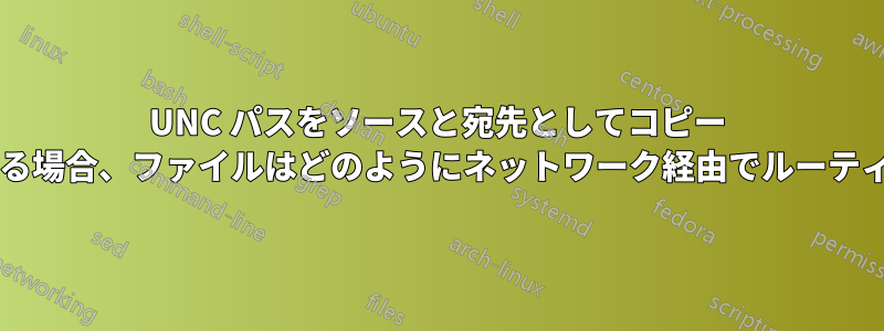 UNC パスをソースと宛先としてコピー コマンドを使用する場合、ファイルはどのようにネットワーク経由でルーティングされますか?