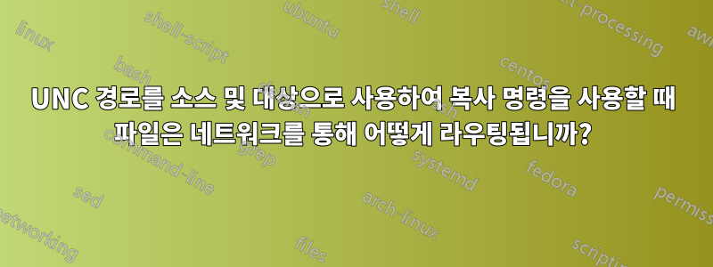 UNC 경로를 소스 및 대상으로 사용하여 복사 명령을 사용할 때 파일은 네트워크를 통해 어떻게 라우팅됩니까?