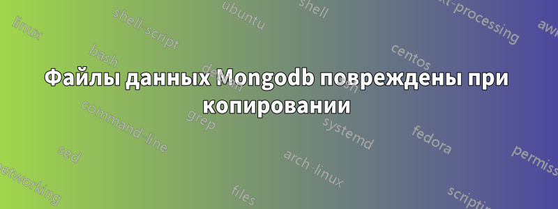 Файлы данных Mongodb повреждены при копировании