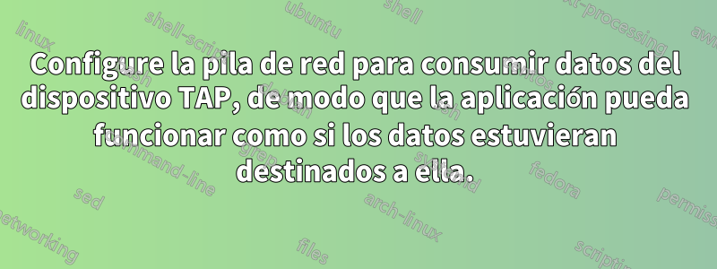 Configure la pila de red para consumir datos del dispositivo TAP, de modo que la aplicación pueda funcionar como si los datos estuvieran destinados a ella.