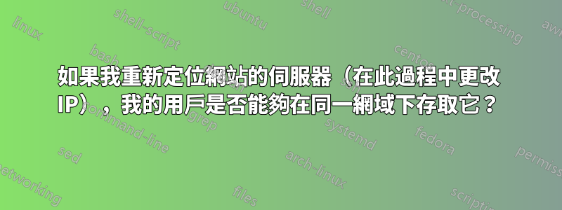 如果我重新定位網站的伺服器（在此過程中更改 IP），我的用戶是否能夠在同一網域下存取它？