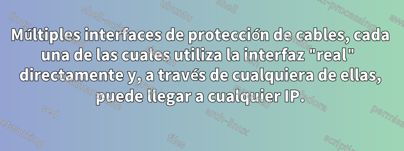 Múltiples interfaces de protección de cables, cada una de las cuales utiliza la interfaz "real" directamente y, a través de cualquiera de ellas, puede llegar a cualquier IP.