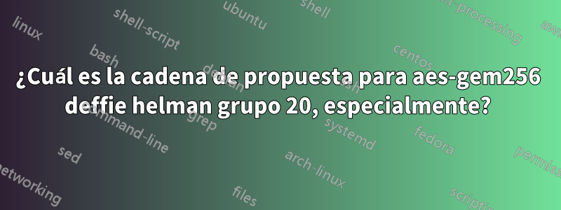 ¿Cuál es la cadena de propuesta para aes-gem256 deffie helman grupo 20, especialmente?