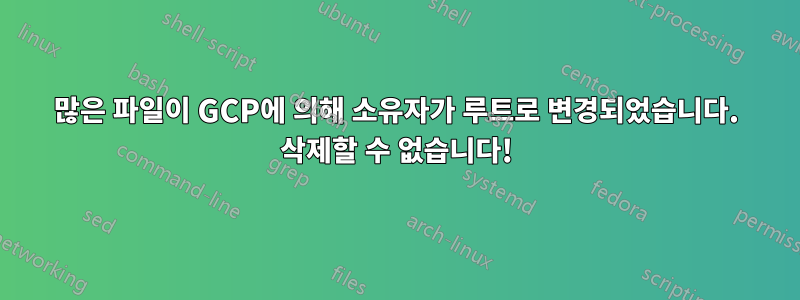 많은 파일이 GCP에 의해 소유자가 루트로 변경되었습니다. 삭제할 수 없습니다!