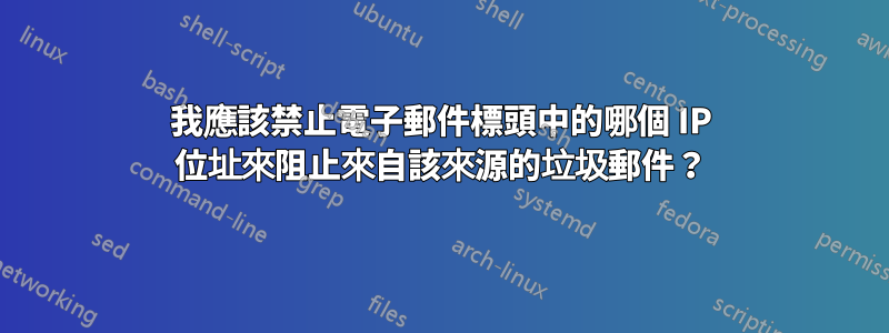 我應該禁止電子郵件標頭中的哪個 IP 位址來阻止來自該來源的垃圾郵件？