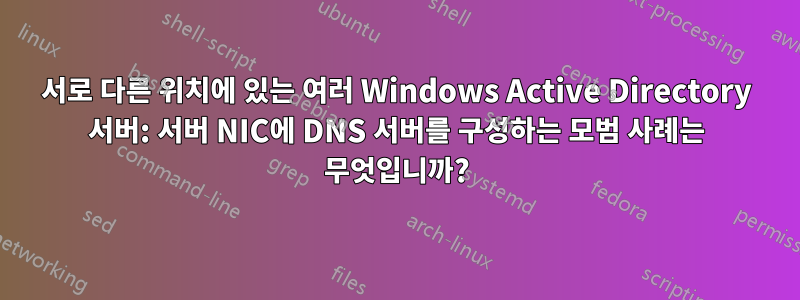 서로 다른 위치에 있는 여러 Windows Active Directory 서버: 서버 NIC에 DNS 서버를 구성하는 모범 사례는 무엇입니까?