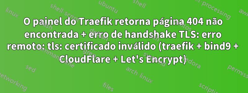 O painel do Traefik retorna página 404 não encontrada + erro de handshake TLS: erro remoto: tls: certificado inválido (traefik + bind9 + CloudFlare + Let's Encrypt)