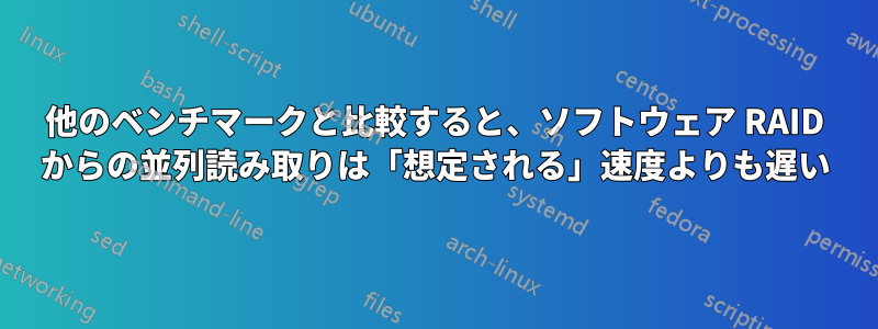 他のベンチマークと比較すると、ソフトウェア RAID からの並列読み取りは「想定される」速度よりも遅い