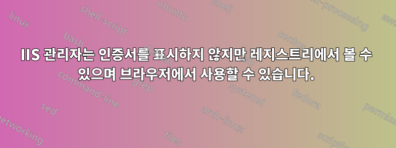 IIS 관리자는 인증서를 표시하지 않지만 레지스트리에서 볼 수 있으며 브라우저에서 사용할 수 있습니다.