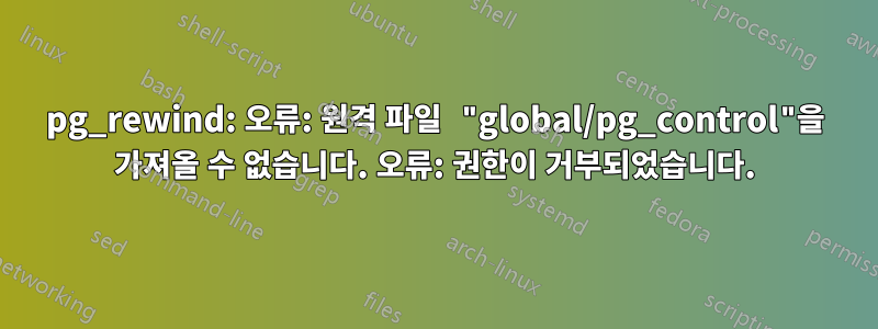 pg_rewind: 오류: 원격 파일 "global/pg_control"을 가져올 수 없습니다. 오류: 권한이 거부되었습니다.