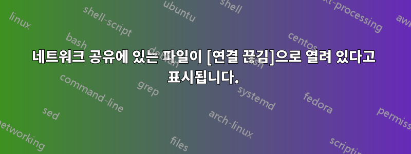 네트워크 공유에 있는 파일이 [연결 끊김]으로 열려 있다고 표시됩니다.