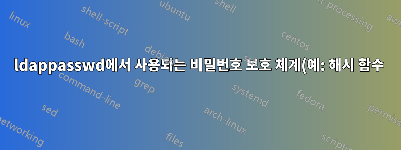 ldappasswd에서 사용되는 비밀번호 보호 체계(예: 해시 함수)를 정의하는 방법은 무엇입니까?