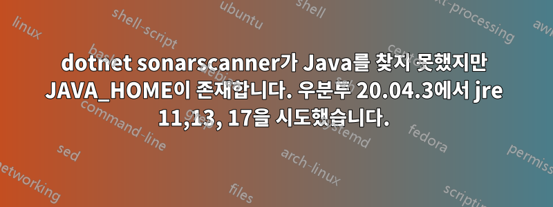 dotnet sonarscanner가 Java를 찾지 못했지만 JAVA_HOME이 존재합니다. 우분투 20.04.3에서 jre 11,13, 17을 시도했습니다.