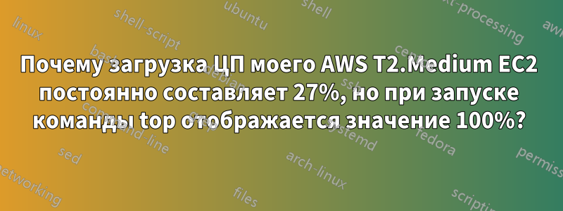 Почему загрузка ЦП моего AWS T2.Medium EC2 постоянно составляет 27%, но при запуске команды top отображается значение 100%?