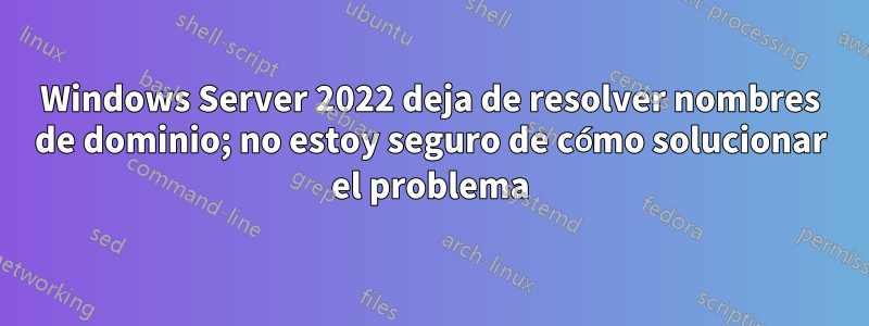 Windows Server 2022 deja de resolver nombres de dominio; no estoy seguro de cómo solucionar el problema