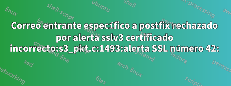 Correo entrante específico a postfix rechazado por alerta sslv3 certificado incorrecto:s3_pkt.c:1493:alerta SSL número 42: