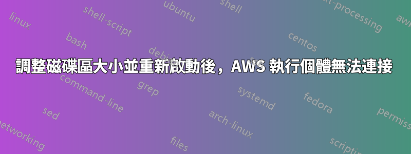 調整磁碟區大小並重新啟動後，AWS 執行個體無法連接